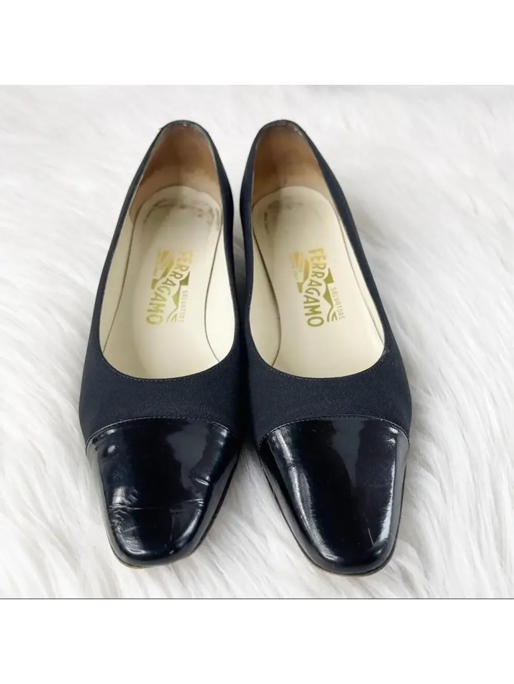 Salvatore Ferragamo Black Cap-Toe Heels 6.5 B